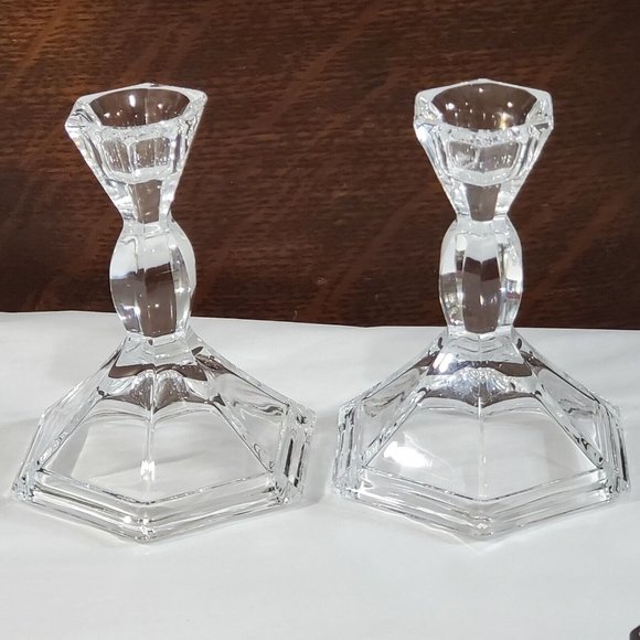Michael C Fina 24% Lead Crystal Candlestick Holders set 4" made in USA - Picture 1 of 12